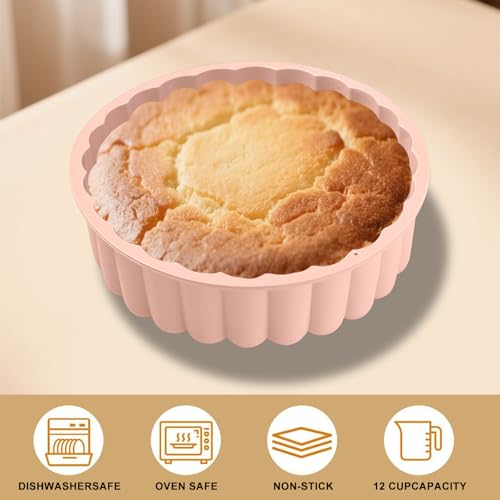 10 Inch Silicone Cake With 8 Inch Pan Set (2 Pack) - Nonstick Baking Mold for Pound Cake, Jello, Bread & Brownies, Dishwasher Safe - style: Pink-2pack