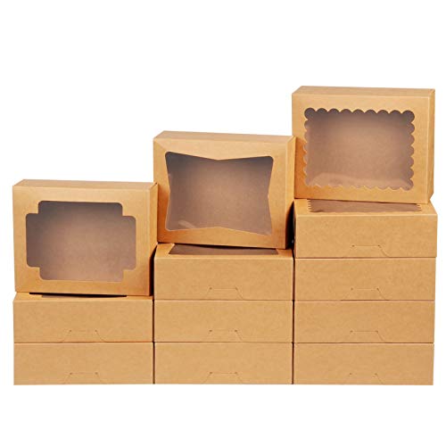NPLUX 24 Pack Halloween Treat Box, 8x6.5x2.5 3 Window Styles for Pickup - color: Brown