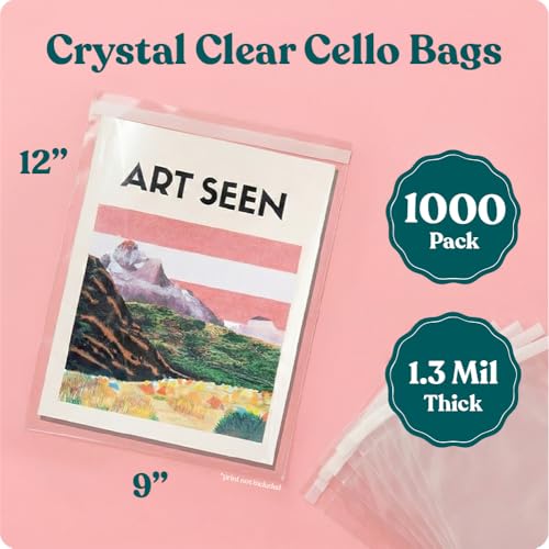 9” X 12” Self Sealing Cellophane Bags (1000 Pack) - Resealable Adhesive - size: 9” X 12”