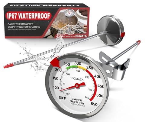 BOMATA 2-Pack Candy Thermometer with Pot Clip,IP67 Deep Fry Oil Thermometer - color: Silver (Pack of 2)