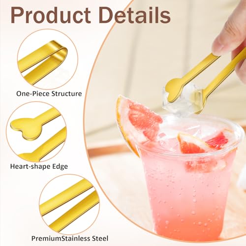 8 PCS Gold Mini Serving Tongs, 4.88 Inch Small Metal Kitchen Charcuterie Tongs, Stainless Steel Sugar Cube Ice Tong for Coffee Bar, Tea Party, Desserts Party, Ice Bucket and Sugar - color: Gold 8PCS