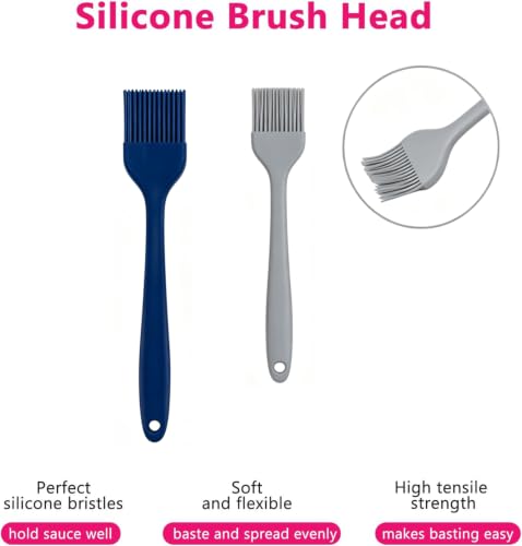 Hhyn Silicone Basting Pastry Brush Set 2 Pack (Large + Small), Gray & Blue - color: 2 Pcs Gray + Blue