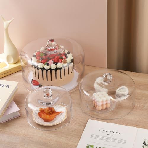 9.6" Wide Handmade Sturdy Glass Cake Dome, Cake Cover Lid for Cake, Food and Display, Glass Topper For Cake Plate And Cake Stand, Cake Stand Topper, Glass Dome Cloche, Glasss (9'6"x5.5") - size: 9.6"x5.5"
