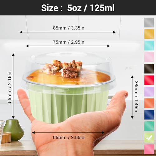 EUSOAR Foil Cupcake Wrappers, 30pcs 5oz Disposable Aluminum Foil Baking Cups Containers with Lids, Dessert Cups with Lids Mini Aluminum Cheesecake Pan Creme Brulee Ramekins-Mustard - color: Mustard, size: 30pcs