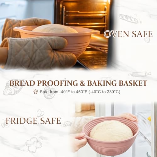 4Pcs 9" Silicone Banneton Bread Proofing Baskets with Dual Handles - color: Pink,Beige,Blue,Green - 9'' Round