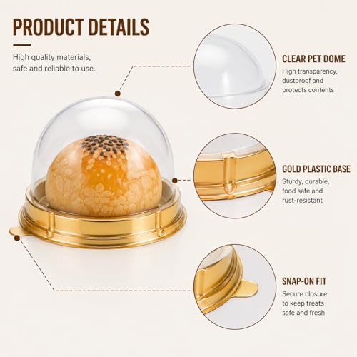 RHBLME 200 Pack Mini Bundt Cake Containers, Clear Plastic Small Cake Boxes with Dome Lids Mini Cupcake Boxes, Dome Muffin Single Container for Cookies Cheesecake Mooncake Desserts