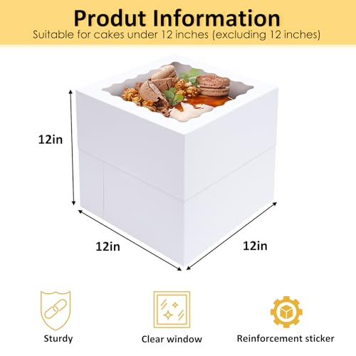 Moretoes 12pcs 12”x12”x12” Cake Boxes, Tall Bakery Box for Tier Cakes