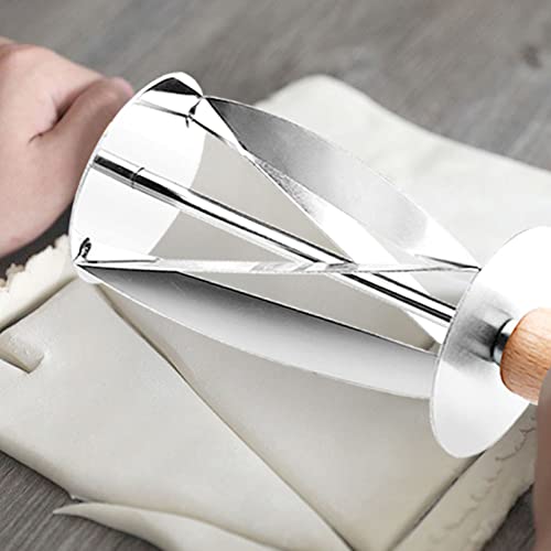 LiebeWH Croissant Dough Cutter Roller, Stainless Steel Triangular Pastry Slicer with Ergonomic Wood Handle One Pass 3 Cutting Tool for Home Bakery Silver 20 x 6 cm 1 Pack