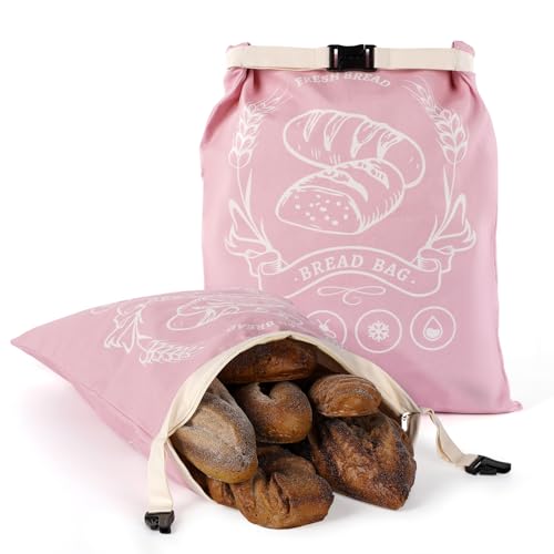 2 Pack Beeswax Bread Bags with Zipper, XL(13x17in) Sourdough Bread Storage for Homemade, Freezer Storage Bag to Keep Fresh, Cotton Beeswax Container, Baguette Bag with Liner, Kitchen Baking (Pink) - color: Pink
