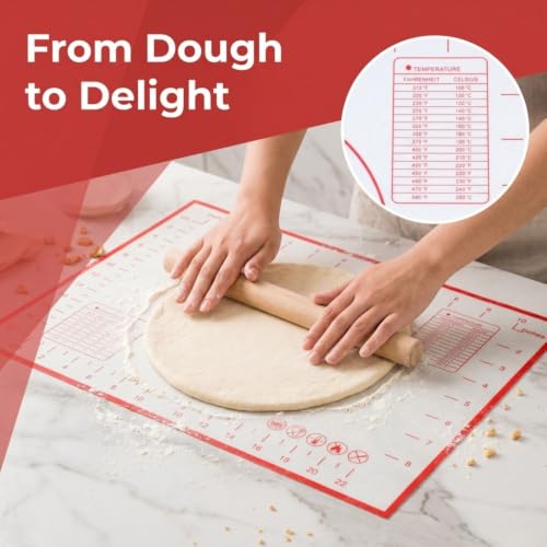 Silicone Dough Kneading Mat, Non Stick Pastry Rolling Mat with Measurement Grid for Home Kitchen Use, 11.4 x 10.2 in(Red) - color: Red