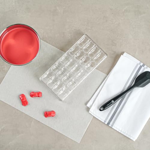 Pastry Tek 10.8 x 5.3 Inch Chocolate Shaping Mold, 1 Freezable Candy Mold - 20 Cavities, 3D Car-Shaped, Clear Polycarbonate Chocolate Mold, Dishwashable, Easy To Release - Restaurantware - size: 1 Count | 10.8 x 5.3 Inch, style: Car
