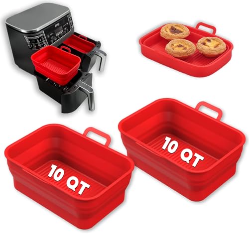 Collapsible Silicone Air Fryer Liners 10QT Ninja Dual (Red) - color: Red, size: 10QT