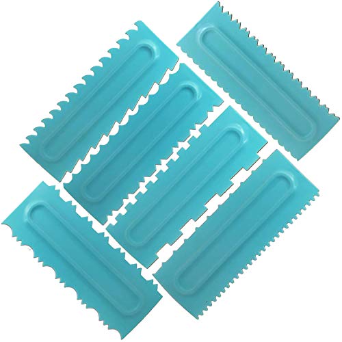 Cake Scraper Polisher Set of 6 Pack Decorating Comb and Icing Smoother Mousse Butter Cream Cake Edge Tools, Plastic Sawtooth 12 Design Textures-Blue - color: 6 Blue