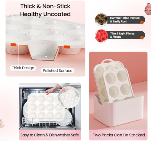 Silicone Muffin Pan with Metal Reinforced Frame - Mini Muffin Pan for Homemade Muffins, Cupcakes, and Bread, Oven and Dishwasher Safe - Set of 2, 6-Cup and 12-Cup - size: Jumbo+Standard