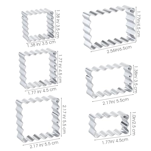 Rectangle Cookie Cutter Set with Scalloped Edge Assorted Sizes, 6 PCS Stainless Steel Square Cookie Cutter with Fluted Edge, Geometric Frame Plaque Cookies Cutters Shapes Molds