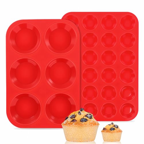 CAKETIME Silicone Muffin Pans for Baking, 2 Packs Jumbo 6 Cups and Mini 24 Cups for Baking Muffins, Cupcakes, Egg Bites, and Frittatas - size: 24-Cup Mini & 6-Cup Jumbo