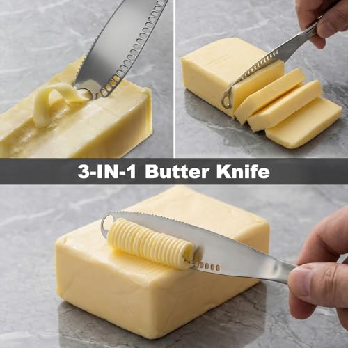 (2 Pcs 3-in-1 Butter Spreader Knife - Stainless Steel Butter Knife