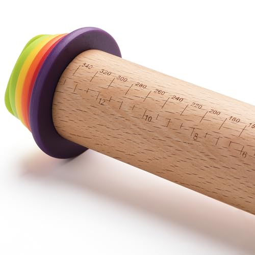 Adjustable Rolling Pin with Thickness Rings, 13.8", 4 Rings - color: Multicolor