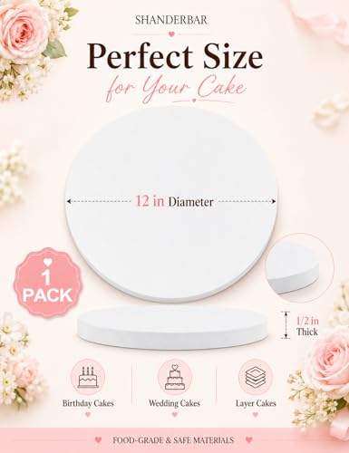 1 Pack 12 Inch Cake Drums Round, Sturdy 1/2 Inch Thick White Cake Boards - size: 12 Inch