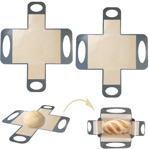 Silicone Bread Sling Mat - Reusable Sourdough Bread Making Loaf Pan Lifter Liner Non-stick & Easy Clean Dough Transfer Mats with 4 Handles Fits for 9x5" or 1.5lb Loaf Pans-Gray - color: 2Pcs Grey