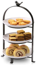 SparkWorks 3 Tiered Cake Stand, Tea Party Serving Platter, Dessert and Cupcake Stand, Metal Tiered Serving Stand Includes Three Premium White Stoneware Plates - size: 8.5 inch