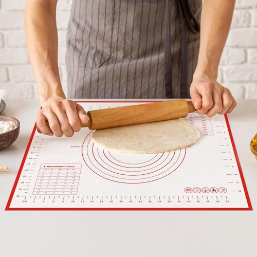 2 Pack Silicone Baking Mat Extra Large (19'x27') with Measurement Indicators, Non-Slip, Pastry Mat Sheet for Dough Pie Crust Rolling Mats for Making Cookies, Macarons, Bread, Baking Supplies - size: X-Large