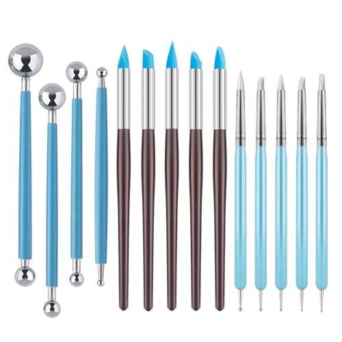 EUOCENK 14PCS Silicone Clay Sculpting Tool, Ball Stylus Clay Tools, Clay Shaper Brushes for Modeling, Dotting, Polymer Clay, Pottery Crafts, Nail Art, Rock, Blending, Drawing, Air Dry Clay, Ceramics - color: 14PCS