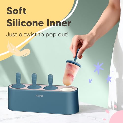 WYOK Popsicle Molds 4-Cavity Silicone Ice Pop Mold (Blue, IcyClassic Pops) - color: Blue