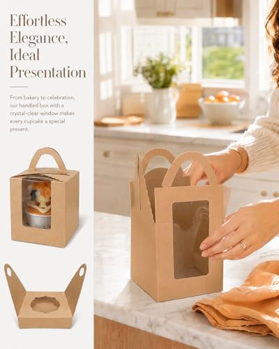 Bakepacker Auto-pop up Cupcake Boxes, Brown, 3.7 x 3.7 x 4.3 inch, 25 Count - color: Brown, size: 3.7x3.7x4.3inch/25packs
