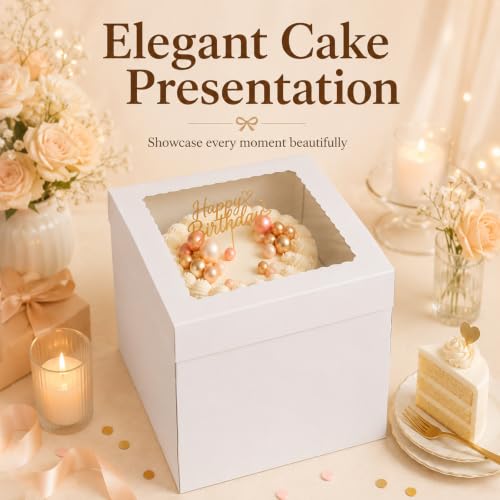 14x14x12 Inch White Corrugated Cake Boxes for 10-12 Inch Large Tiered Cakes - size: 14*14*12inch/4pcs