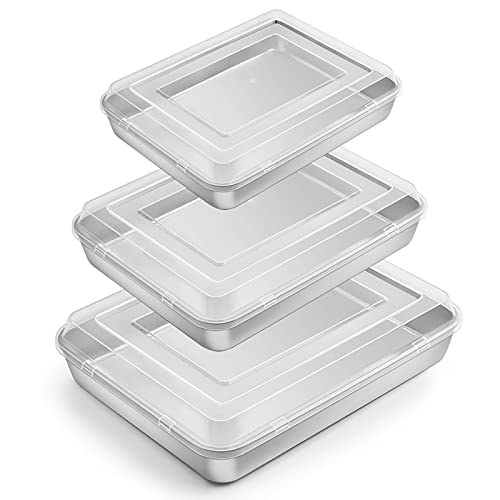E-far Stainless Steel Baking Pan with Lid, 12.4/10.4/9.4 Inch for Cake - size: 12.5"/10.5"/9.4"