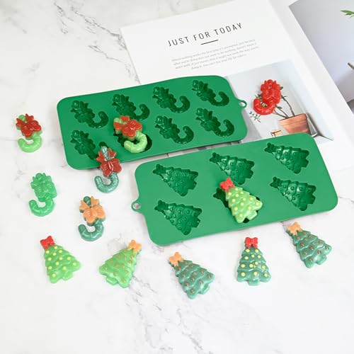 Christmas Silicone Candy Molds Includes Christmas Tree and Candy Cane Chocolate Molds (2PCS) for crafting chocolates, ice cubes, sweets, and cake embellishments - size: Christmas Tree and Cane
