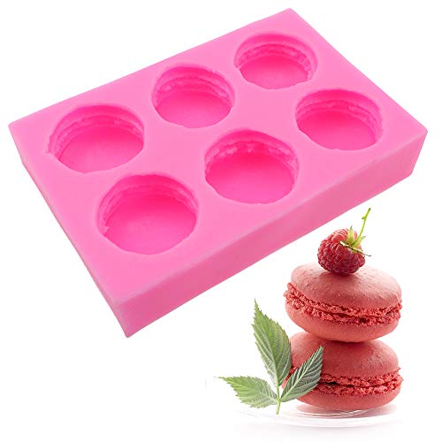 Meiyouju 6-Cavity Macaroon Silicone Mold - Macarons Hamburger Mold for Chocolate, Icing, Cake Decoration, Polymer Clay, Soap, Epoxy