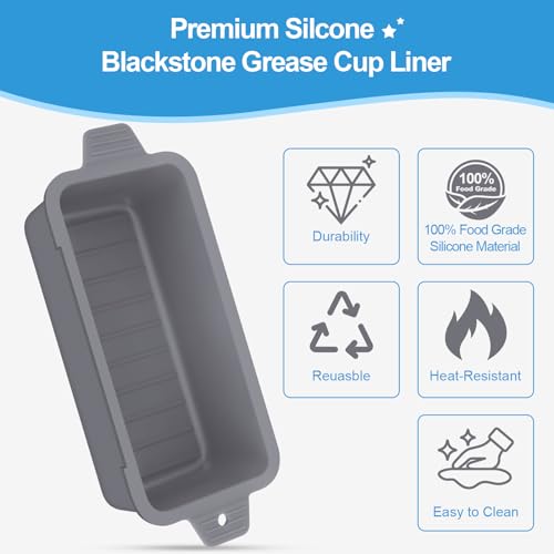 2 PCS Silicone Grease Cup Liners for Blackstone 36 28 22 17 Inch Griddle,Reusable Grease Catcher Cup Liner Grill Grease Tray,Durable Drip Pans Blackstone Griddle Accessories,Grey - color: Gray