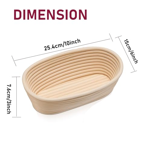 Oval Bread Proofing Basket, 10 inch Sourdough Proofing Bowls with Liners, Handmade Rattan Baskets for Bread Making Baking Fermentation - Set of 2