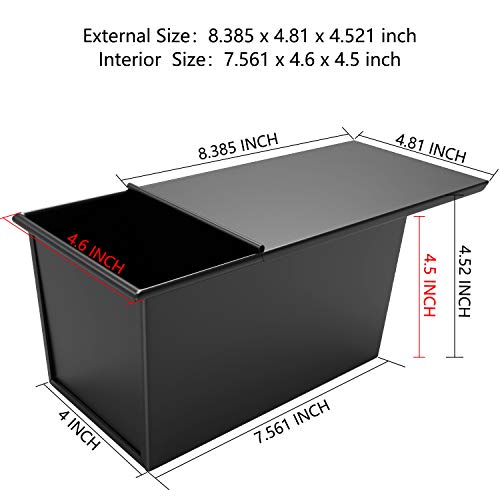 CHEFMADE Pullman Loaf Pan with Lid, 1Lb Dough Capacity Non-Stick Rectangle Flat Bread Pan, Carbon Steel Bakeware Toast Mold with Cover for Baking Bread - Black - size: Black 1 lb Flat