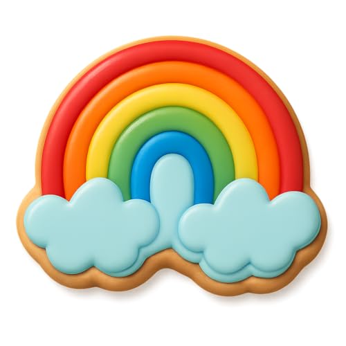 Swirly Rainbow with Cotton Clouds Cookie Cutter & Stamp - 4x3.5 Fun Kitchen Baki