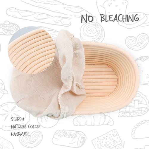 DOYOLLA Bread Proofing Baskets Set of 2 10 inch Oval Shaped Dough Proofing Bowls w/Liners Perfect for Professional & Home Sourdough Bread Baking - size: 10 inch