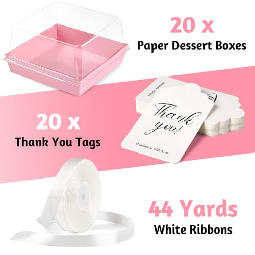 ZORRITA Paper Cake Boxes with Clear Lids, 7" x 7" x 4", 20 Pack, Pink - color: Pink