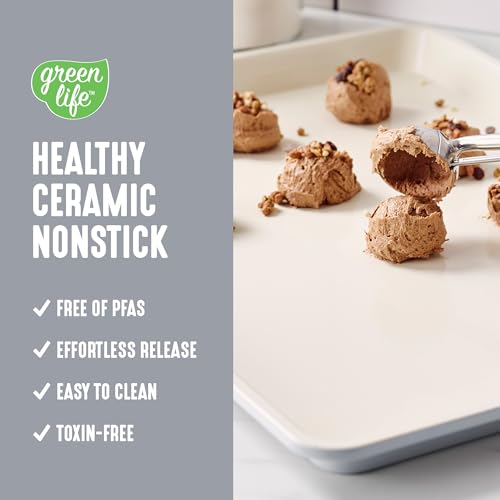 GreenLife Bakeware 18” x 13” Half Cookie Sheet Baking Pan, Non-Toxic PFAS-Free Healthy Ceramic Nonstick, Oven Safe to 450°F, Easy Release, Even Heating, Easy Clean, Gray - color: Gray, size: 18" x 13" Half Baking Sheet
