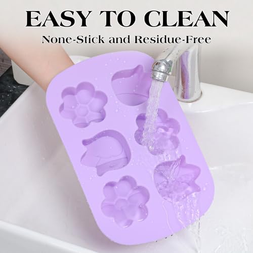 SJ Silicone Molds for Crafts, Tulip & Flower Resin Mold, 2 Pack 6 Cavity - color: Pink+Purple / 3 Flower Shape