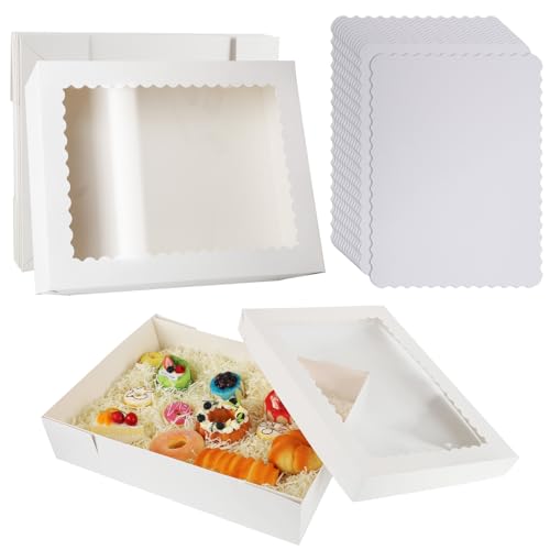 White Rectangle Bakery Boxes 14x10x4, Quarter Sheet Cake Boxes with Boards