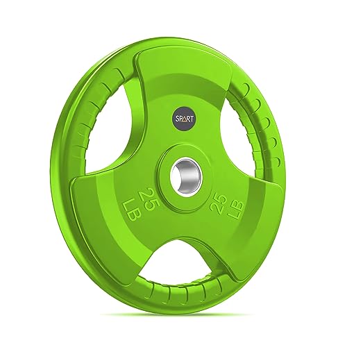 SPART 2-Inch Color Rubber Coated Olympic Grip Plate in Pairs or Single for Strength Training, Weightlifting and Bodybuilding, Solid Cast Iron Weight Plates for Barbell, 2.5LB/5LB/10LB/25LB/35LB/45LB, Two Years Warranty - color: 25LB SINGLE