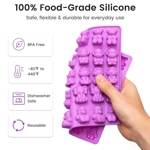 Large Silicone Gummy Bear Molds, Animal Candy Molds, 4-Pack