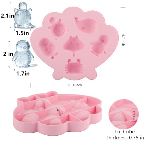 Fu Store Ice Cube Tray Silicone Ice Cube Trays with Cute Marine Life Shapes - color: Pink