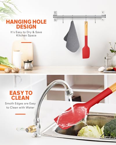 Badiano Silicone Heavy-Duty Spatula, Rubber Scraper for Nonstick Cookware - color: Red