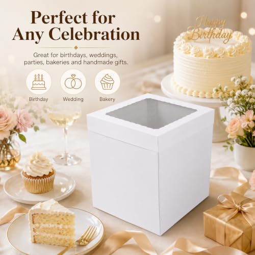 JCD White 10x10x12 Corrugated Tall Cake Boxes for 8in Multi-Layer Cakes - size: 10*10*12inch/5pcs