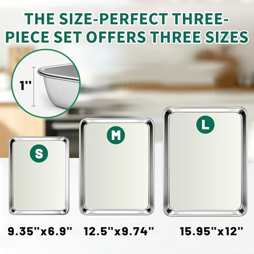 Stainless Steel Cookie Sheets for Baking Set of 3, Stainless Steel Baking Sheet, 9.3/12.5/16 Inch Sheet Pans, Non Stick, BPA Free, Dishwasher Safe, Durable and Easy Clean (Set of 3-9,12,16”) - size: Set of 3 - 9.3/12.5/16”