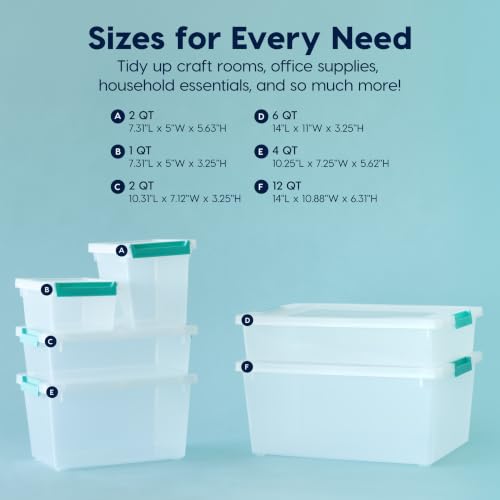 IRIS USA Storage Bins with Lids |Made in USA| 6 Qt - (4-Pack) - Clear - color: Clear/Seafoam Blue, size: 6 Qt. - 4 Pack