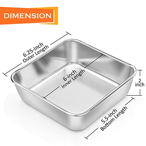P&P CHEF Square 6x6 Baking Cake Pan, 4 Pcs Stainless Steel Brownie Pan - size: 6 Inch
